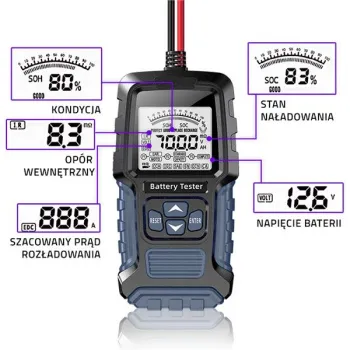 Qoltec Cyfrowy tester akumulatora z wyświetlaczem LCD | 12V | 24V | 3Ah-250Ah-1265683