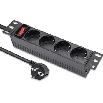 Qoltec Aluminiowa Listwa zasilająca  PDU do  RACK 10'' | 1U | 16A |  4xSCHUKO | 1.8m-1265553