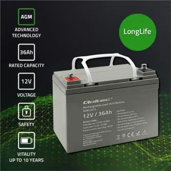 Qoltec  Akumulator AGM | 12V | 36Ah | Bezobsługowy | Wydajny | LongLife | do UPS, skutera-1265237