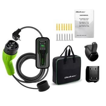 Qoltec Mobilna ładowarka do samochodu elektrycznego EV i hybryd z regulacją 2w1 Typ2 | 3.5kW | 230V | SCHUKO 16A | LCD