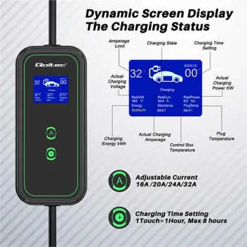 Qoltec Mobilna ładowarka do samochodu elektrycznego EV i hybryd z regulacją 2w1 Typ2 | 7kW | 230V | CEE 32A | Wi-fi| L