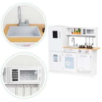 Drewniana kuchnia dla dzieci światło led + garnki ECOTOYS-1268825