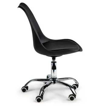 Krzesło obrotowe biurowe z podnośnikiem poduszką chromowane nogi czarne ModernHome-1267934