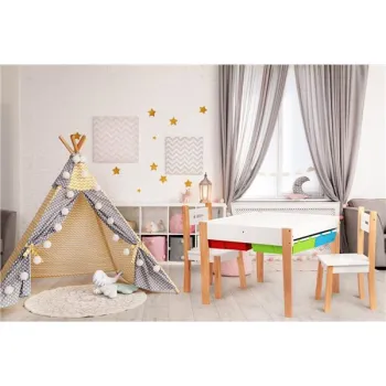 Drewniane meble dla dzieci zestaw stół + 2 krzesła ECOTOYS-1268424