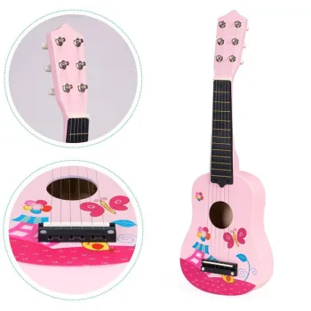 Gitara dla dzieci drewniana metalowe struny kostka różowa ECOTOYS-1267908