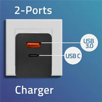 Qoltec Ładowarka GaN POWER PRO | 1xUSB-C | 1xUSB | 100W | 5-20V | 1.5-5A | PD | Laptop | Smartfon | Czarna-1265091