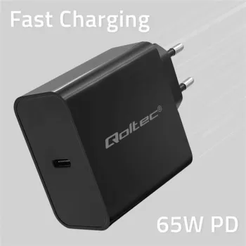 Qoltec Ładowarka Super Quick PD |  1xUSB-C | 65W | 5-20V | 3-3.25A | Laptop | Smartfon | Czarna-1265069