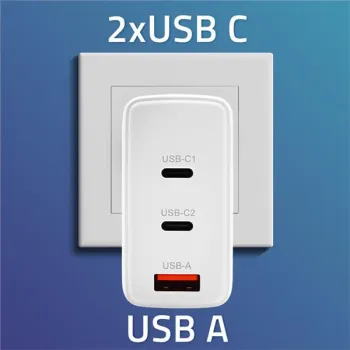 Qoltec Ładowarka sieciowa 100W GaN  | 5-20V | 1.5-5A | 2 x USB-C PD | 1 x USB QC 3.0 | Laptop | Smartfon | Biała-12657