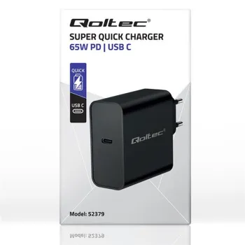 Qoltec Ładowarka Super Quick PD |  1xUSB-C | 65W | 5-20V | 3-3.25A | Laptop | Smartfon | Czarna-1265073