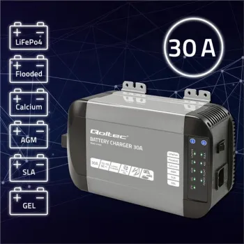 Qoltec Inteligentna profesjonalna ładowarka Monolith do akumulatorów LiFePO4 AGM GEL SLA | 30A | 12V-1265396