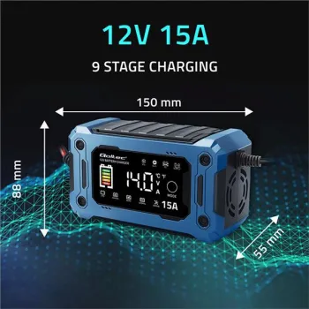 Qoltec Inteligentna mikroprocesorowa ładowarka 12V 15A | Prostownik z funkcją naprawy i podtrzymania zasilania podczas