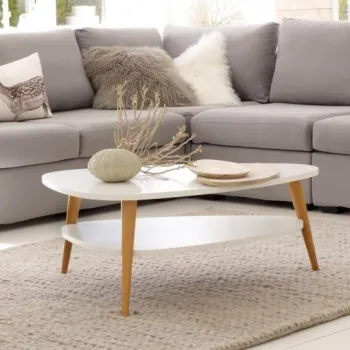 Nowoczesny stolik kawowy półka drewniane nogi biały ModernHome-1267780