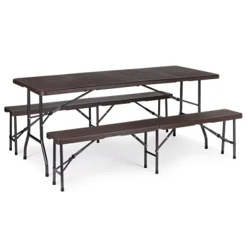 Zestaw cateringowy stół bankietowy 180 cm + 2 ławki brąz MultiGarden