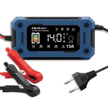 Qoltec Inteligentna mikroprocesorowa ładowarka 12V 15A | Prostownik z funkcją naprawy i podtrzymania zasilania podczas