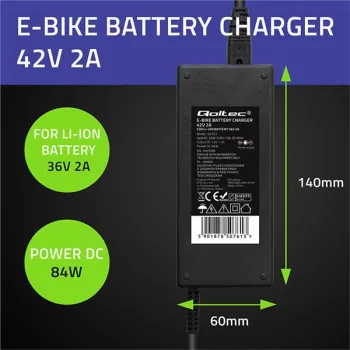Qoltec Ładowarka do roweru, skutera elektrycznego 36V | 42V | 2A | 5.5*2.5 | +kabel zasilający-1265275