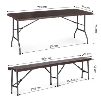 Zestaw cateringowy stół bankietowy 180 cm + 2 ławki brąz MultiGarden-1269532