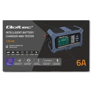 Qoltec Inteligentna mikroprocesorowa ładowarka z testerem baterii i funkcją naprawy 12V | 6A | LCD | Prostownik do aku