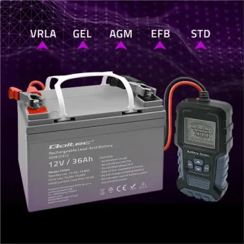 Qoltec Cyfrowy tester akumulatora z wyświetlaczem LCD | 12V | 24V | 3Ah-250Ah-1265685