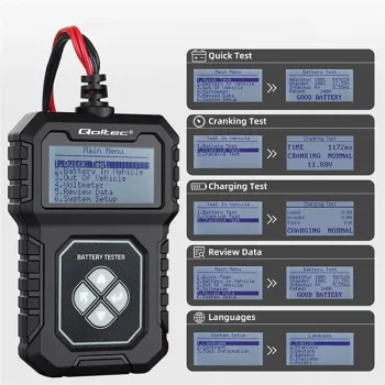Qoltec Cyfrowy tester akumulatora z LCD | Polskie Menu | 12V | AGM | GEL | STD | 30-220AH-1266263