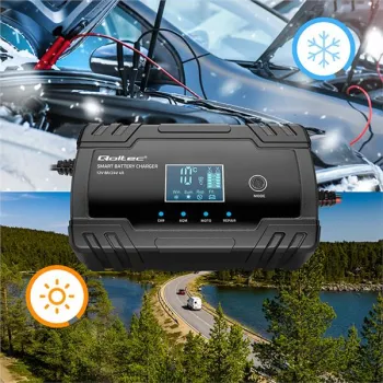 Qoltec Inteligentna mikroprocesorowa ładowarka 12V 8A | 24V 4A| Prostownik z funkcją naprawy do akumulatora AGM GEL | 