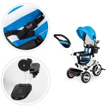 Rower trójkołowy obracany daszek wytrzymałe gumowe koła niebieski ECOTOYS-1269704