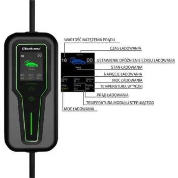 Qoltec Mobilna ładowarka do samochodu elektrycznego EV i hybryd z regulacją 2w1 Typ2 | 11kW | 3 Fazy | CEE 32A | LCD |