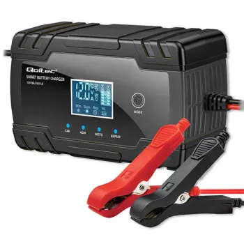 Qoltec Inteligentna mikroprocesorowa ładowarka 12V 8A | 24V 4A| Prostownik z funkcją naprawy do akumulatora AGM GEL | 
