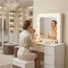 Toaletka kosmetyczna z lustrem i oświetleniem LED 4 szuflady taboret ModernHome-1277412
