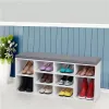 Szafka na buty z szarą poduszką 10 półek biała ModernHome-1273105