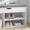 Szafka na buty z szarą poduszką i otwieranym siedziskiem 3 półki biała ModernHome-1273095