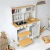 Kuchnia dla dzieci z dźwiękami i LED drewniana duża otwierane szafki 7 akcesoriów ECOTOYS-1272700