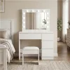 Toaletka kosmetyczna z lustrem i oświetleniem LED 4 szuflady taboret ModernHome-1277413