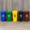 Zestaw 3 koszy na śmieci pojemniki 3x120L niebieski zielony żółty makulatura szkło plastik gumowe koła-1276072