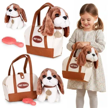 Pluszowy piesek w torebce beagle maskotka dla dziecka + szczotka do pielęgnacji