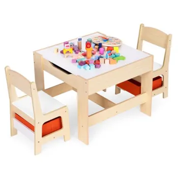 Zestaw mebli dla dzieci stolik + 2 krzesła tablica kredowa ECOTOYS-1274709