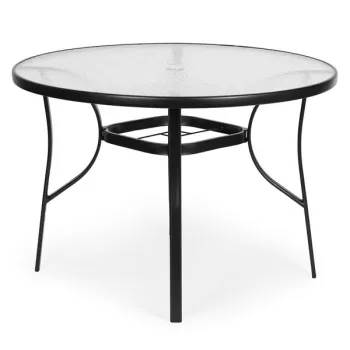 Stolik ogrodowy okrągły 105 cm na taras ogród balkon szkło hartowane otwór na parasol MultiGarden-1274245