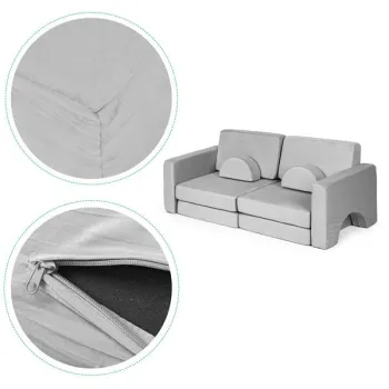 Sofa składana modułowa dla dzieci duża 2-osobowa DIY 10 miękkich poduch - szara ECOTOYS-1272515