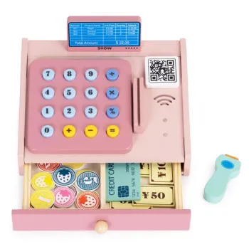 Drewniana kasa fiskalna dla dzieci skaner banknoty monety karta-1276234