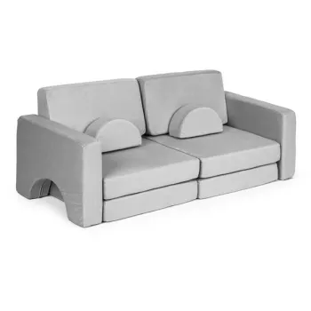 Sofa składana modułowa dla dzieci duża 2-osobowa DIY 10 miękkich poduch - szara ECOTOYS-1272510