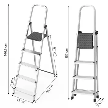 Drabina aluminiowa jednostronna 5 stopni składana z podestem 150 kg ModernHome-1276848