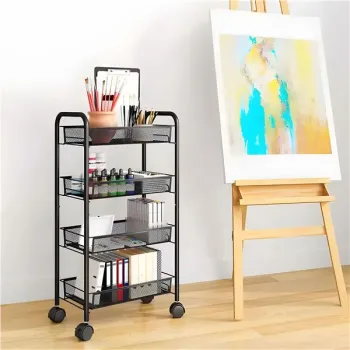 Regał organizer pomocnik do kuchni łazienki metalowy 4 półki kółka czarny ModernHome-1273084