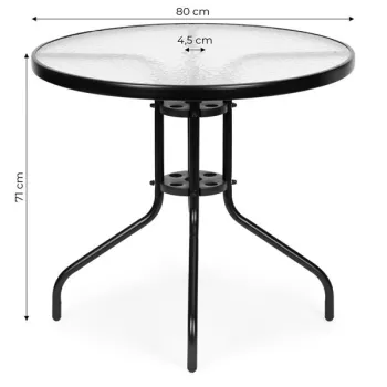 Stolik ogrodowy okrągły 80 cm na taras ogród balkon szkło hartowane otwór na parasol MultiGarden-1273636