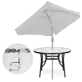 Stolik ogrodowy okrągły 105 cm na taras ogród balkon szkło hartowane otwór na parasol MultiGarden-1274248