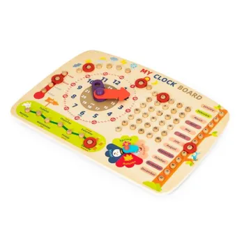 Drewniana tablica manipulacyjna dla dzieci kalendarz zegar ECOTOYS-1271062