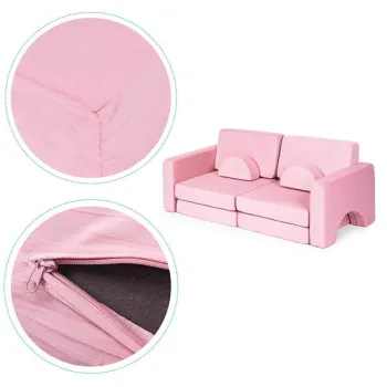 Sofa składana modułowa dla dzieci duża 2-osobowa DIY 10 miękkich poduch - różowa ECOTOYS-1272505
