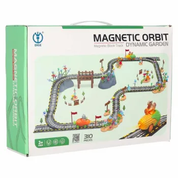 Klocki magnetyczne tor wyścigowy samochodowy 2 pojazdy świecące 310 elementów-1279998
