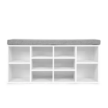 Szafka na buty z szarą poduszką 10 półek biała ModernHome-1273099