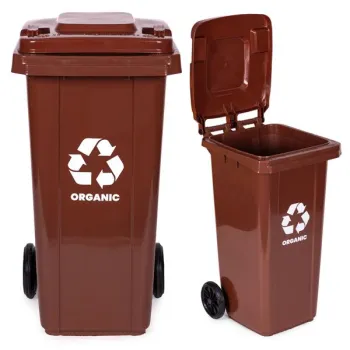 Kosz na śmieci pojemnik 120L kubeł śmietnik brązowy BIO gumowe koła