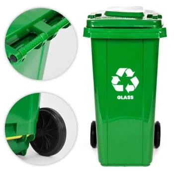 Kosz na smieci pojemnik 120L kubeł śmietnik zielony szkło gumowe koła-1276066