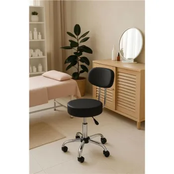 Stołek obrotowy z oparciem taboret kosmetyczny medyczny fotel regulowany czarny ModernHome-1275667